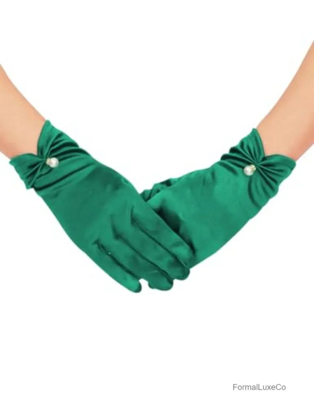 Women's Short Satin Gloves with Bow for Wedding Party Bridal Accessory